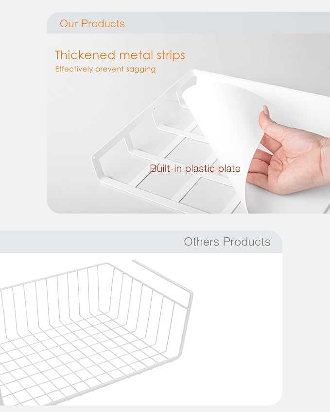 Under Shelf Basket, 4 Pack Under Cabinet Shelf Basket Organizer | Hanging Wire Storage Baskets, Slide-in, Add-on Space Saving for Kitchen Pantry Desk Bookshelf Laundry Room, White