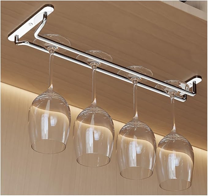 CAKERS Under Cabinet Hanging Stemware Display Rack|304 Stainless Steel Wine Glass Holder|Wine Glass Storage Organizer Hanger,1 Rows,40cm(15.7in)