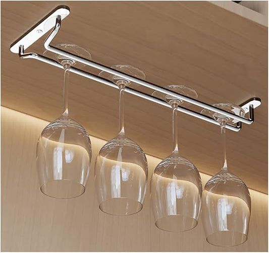 CAKERS Under Cabinet Hanging Stemware Display Rack|304 Stainless Steel Wine Glass Holder|Wine Glass Storage Organizer Hanger,1 Rows,40cm(15.7in)