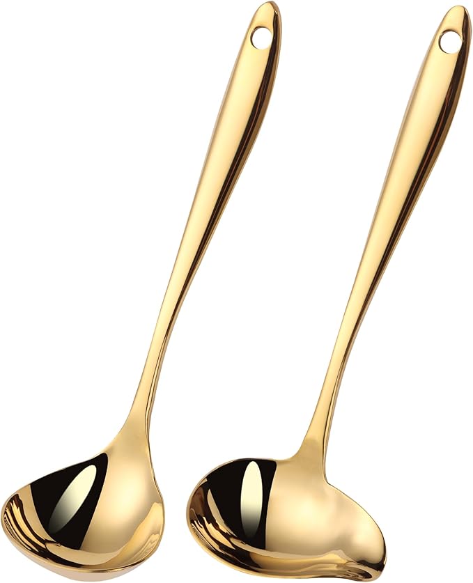 1-Piece Sauce Ladle and 1 Piece Gravy Ladle, 1 Oz., 18/10 Stainless Steel, Gold, Dishwasher Safe