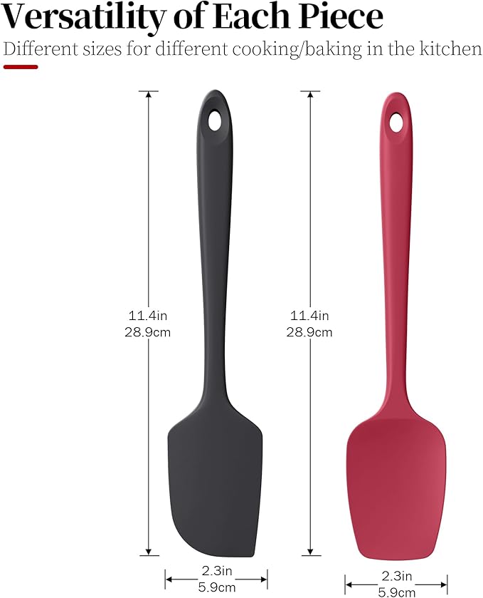 Silicone Flat Spoon Spatula Set, Luxiwise 600ºF Heat Resistant Kitchen Baking Scraper Cooking Spoonula Non-Stick BPA-Free Dishwasher Safe for Seamless Mixing Folding Scraping Serving (Black & Red)
