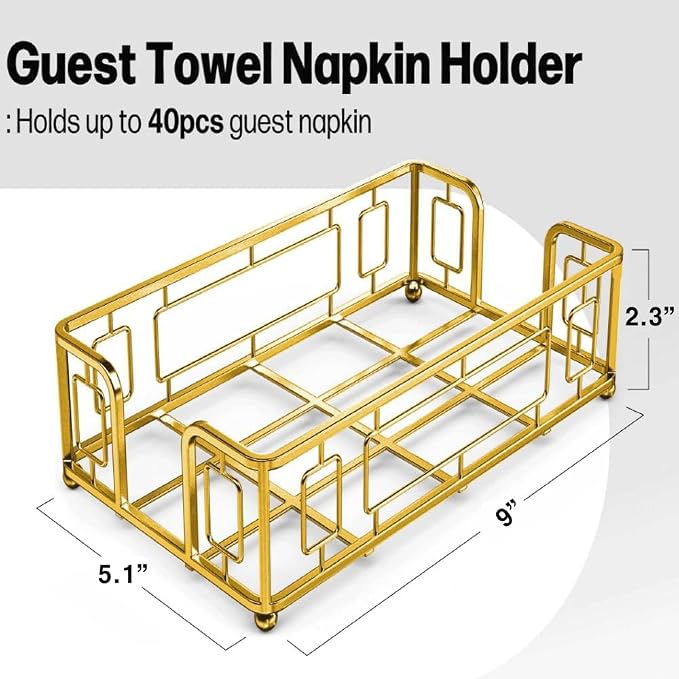 Guest Hand Towel Holder Tray for Bathroom Countertop, Gold Metal | Guest Bathroom, Powder Room & Vanity Use