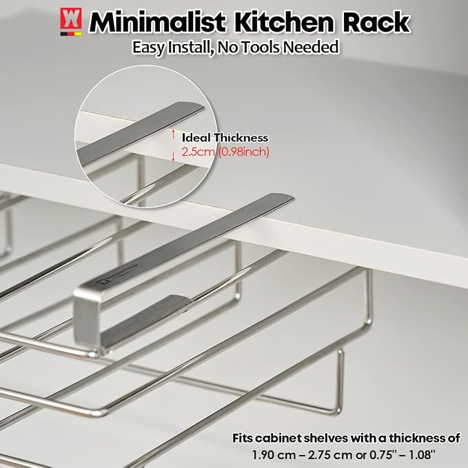 WAGENSTEIGER Stainless Steel Under/Over Cabinet Cutting Board and Kitchen Towel Rack – Space-Saving Rack for Countertop and Cabinet Door Storage, Chopping Board Holder (10.24 x 9.84 x 5.12 in)
