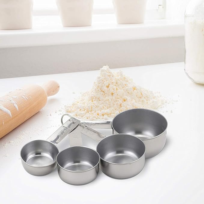 Mrs. Anderson’s Baking Measuring Cups, Engraved Measurements for Liquid or Dry Ingredients, Stainless Steel, 4-Piece Set