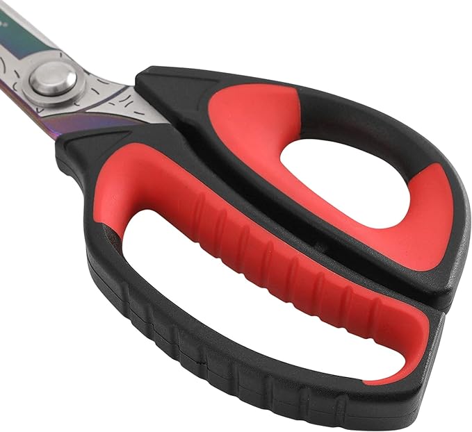 LIVINGO 10" Multipurpose Heavy Duty Scissors, Premium Titanium Coating Forged Stainless Steel Tool Industrial Shop Shears for Household, Pruning, Gardening, Fabric, Red/Black