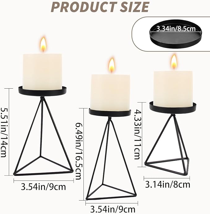 3 PCS Geometric Candle Holders for Pillar Candles Black Metal Pillar Candle Holder Vintage Candle Stands Table Centerpiece for Wedding Christmas Home Decoration