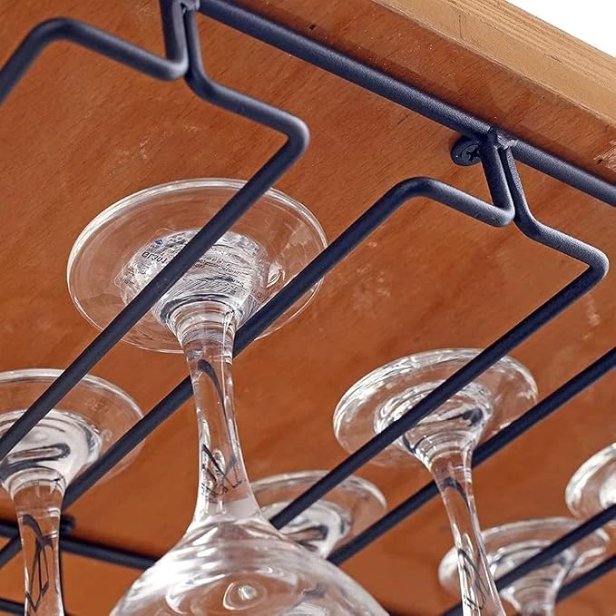 Wine Glass Holder Under Cabinet - Hanging Stemware Holder, Wine Glasses Storage Hanger Metal Organizer for Cabinet Kitchen Bar (4 Rows)