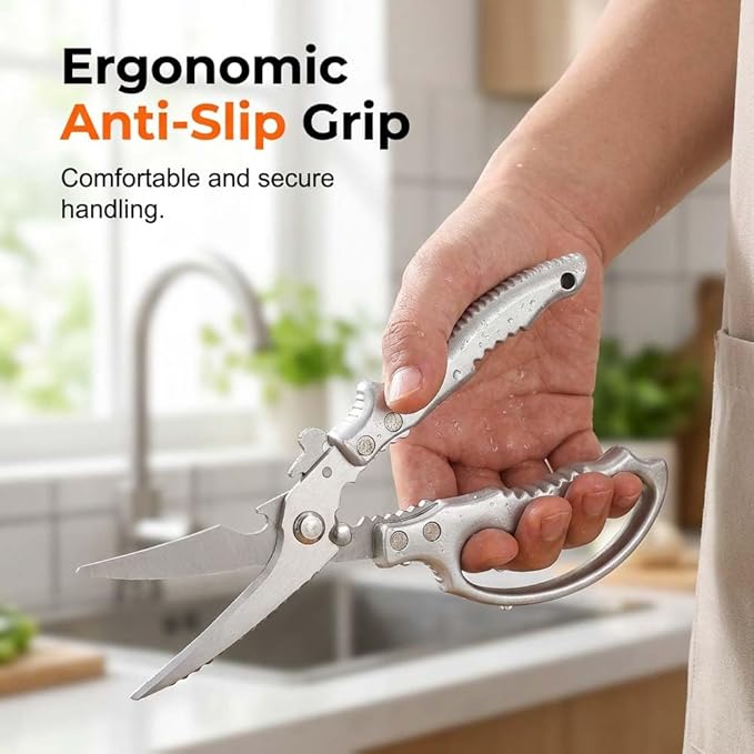 Heavy-Duty Multifunction Kitchen Shears, Ultra Sharp Stainless Steel Poultry Scissors for Bone Chicken Turkey, Multi-Purpose Kitchen Scissors with Bottle Opener Fish Scale Scraper Nut Cracker (3)