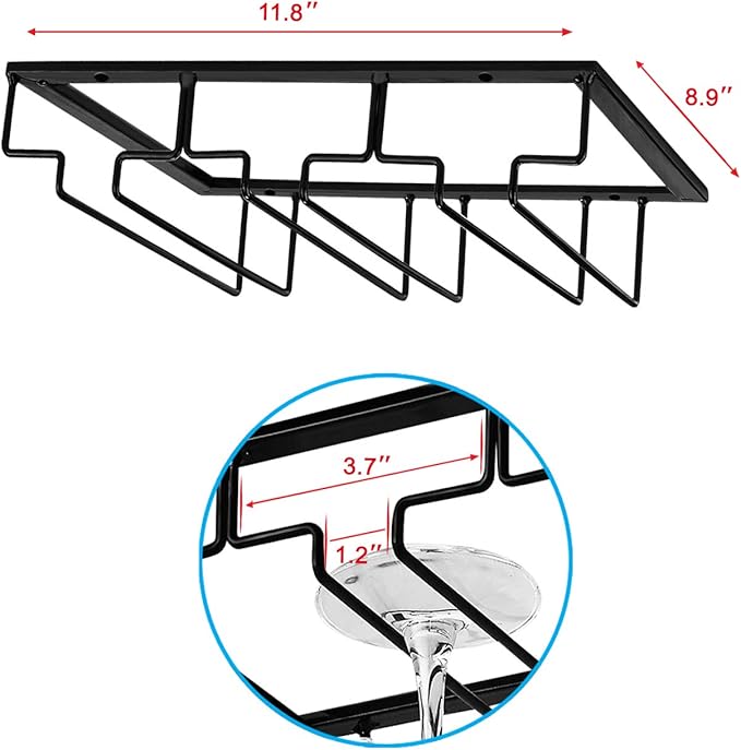 MOCOUM Under Cabinet Stemware Rack, Glass Hanger Rack - Wire Wine Glass Holder Storage Hanger for Cabinet Kitchen Bar (3 Rows)