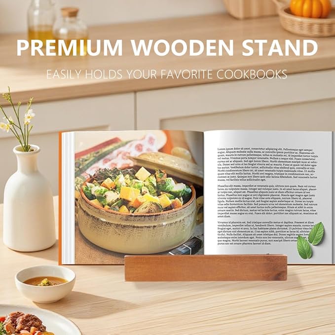 Cookbook Stand for Kitchen, Adjustable Solid Wood Recipe Book Holder for Cookbooks, Recipes, Phones & Devices, Perfect Kitchen Counter Decor & Cooking Gift