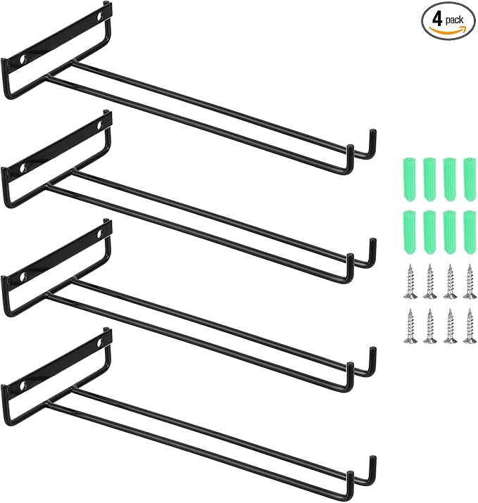 uxcell 4Pcs Wine Glass Rack, 10.43 Inch Iron Wine Glasses Rack Under Cabinet Stemware Rack - Wall Mountable Wine Glass Holder Storage Hanger for Bars Coffee Restaurants Kitchens, Black