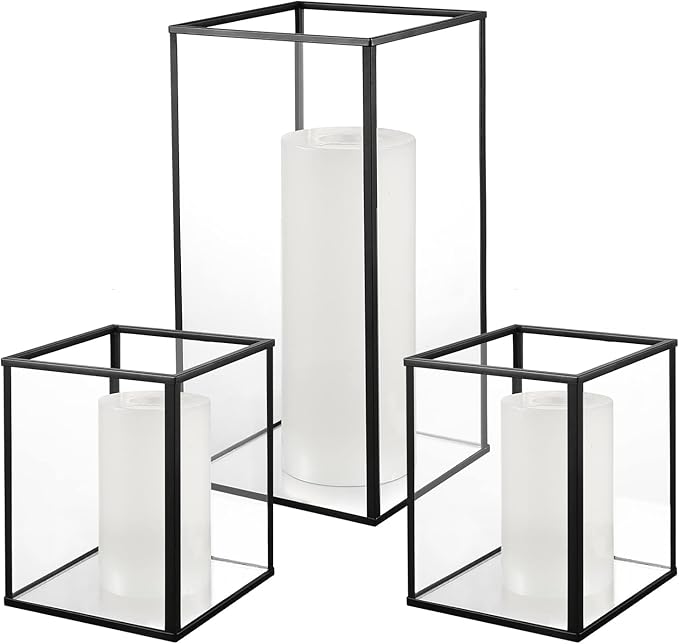 yshengood Hurricane Candle Holder Set of 3 Pcs, Black Candle Holder for Pillar Candle