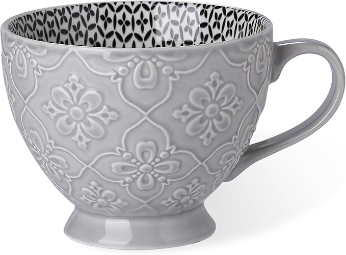 SIGNATURE HOUSEWARES Pad Print Set of 4 Assorted Footed 14oz Mugs, PP13 Multicolor