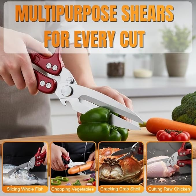 Heavy Duty Poultry Shears - A Must Have chicken processing equipment, Kitchen Scissors for Meat, Chicken, Turkey, and Vegetables - Non-Slip Handle, Safety Lock, Dishwasher Safe