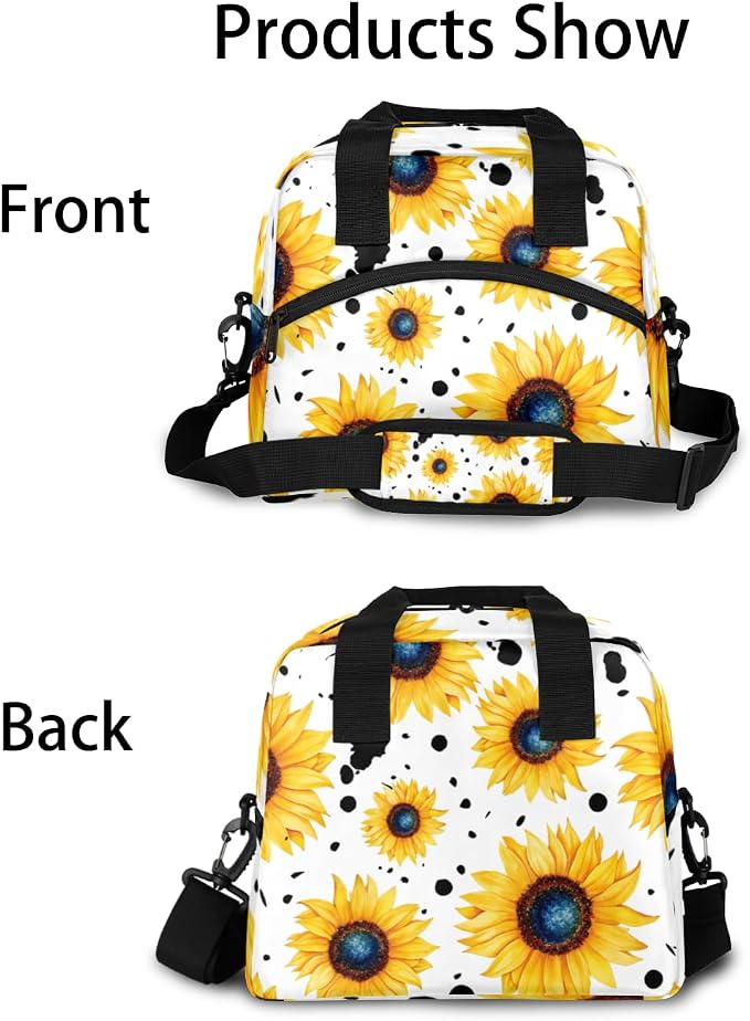 Pattern Yellow Sunflowers Insulated Lunch Bag for Women Men Reusable Lunch Box Cooler Bag Large Leakproof Lunch Tote with Adjustable Shoulder Strap for Adult Work Picnic Camping Beach Office