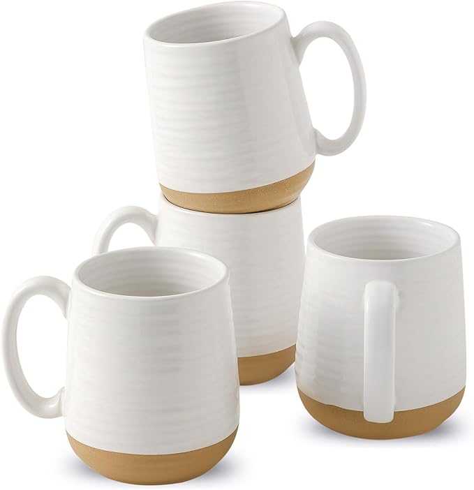 Large Ceramic Coffee Mugs Set - 15 OZ Porcelain Coffee Latte Cups Set of 4 with Handle Perfect for Cappuccino, Tea, Mocha, Hot or Cold Drinks, Unique Glaze Design for Home, Cafe and Coffee Bar, White