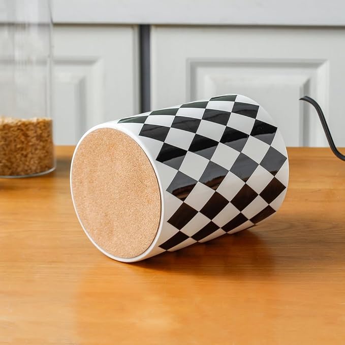 Kitchen Utensil Holder, 6.3 Inch Checkered Large Ceramic Cooking Utensil Holder Modern Utensil Crocks for Kitchen Counter-Farmhouse, Housewarming Gift, Decor and Accessories (Diamond Black, 6.3 Inch)