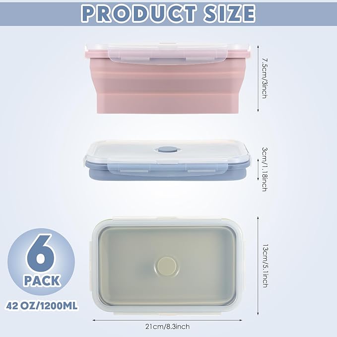 Mifoci 6 Pcs Silicone Containers for Food Collapsible Food Storage Containers with Airtight Lids Stacking Leftover Foods Storage Lunch Box for Freezer Microwave Dishwasher Safe(Morandi,40.5 oz)