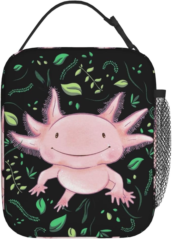 Gianlaima Cute Pink Axolotls Kawaii Axolotl Insulated Lunch Box For Women Man, Portable Lunch Bag Reusable Cooler Tote For Office Work Travel Picnic Camping Beach