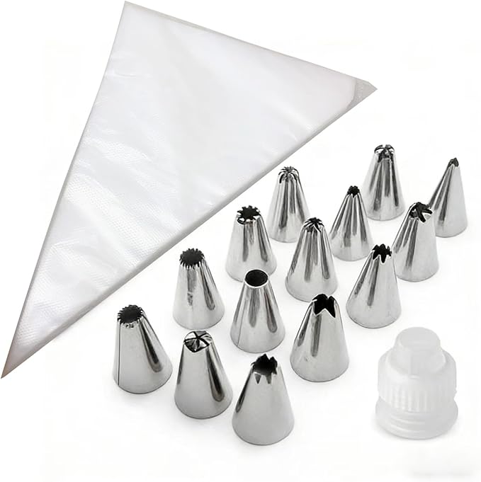 Piping Bags and Tips Set - 100Pcs 12 Inch Disposable Icing Bags with tips, Disposable Decorating Bags Set for Frosting, Pastry Bags Disposable,Frosting Piping Kit Cookie Cake Decorating Kit