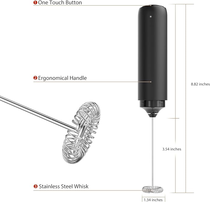 Rechargeable Milk Frother Hanheld with Cover, Portable Electric Foam Maker Frother Wand, Detachable Stainless Steel Drink Mixer Foamer for Coffee, Lattes, Cappuccino, Matcha, Hot Chocolate