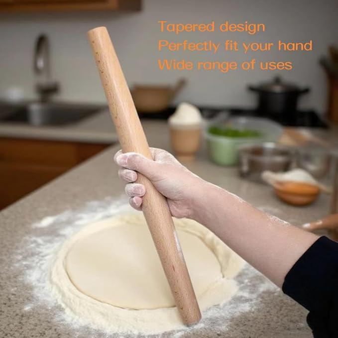 French Rolling Pin,16 Inches Wooden Rolling Pin for Baking,Fondant,Dough Roller for Cookie,Pizza Pie Crust, Pastry, Dough, Essential Kitchen Utensil