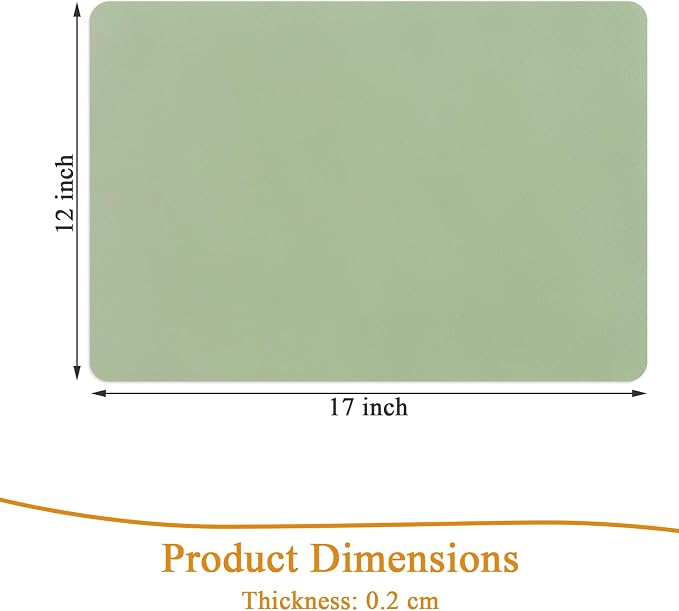 SHACOS Placemats Set of 6 Faux Leather Waterproof Leakproof Wipeable PU Non-Slip Vinyl Place Mats Heat Resistant Table Mats for Kitchen Dining Table Indoor Outdoor, Pale Green