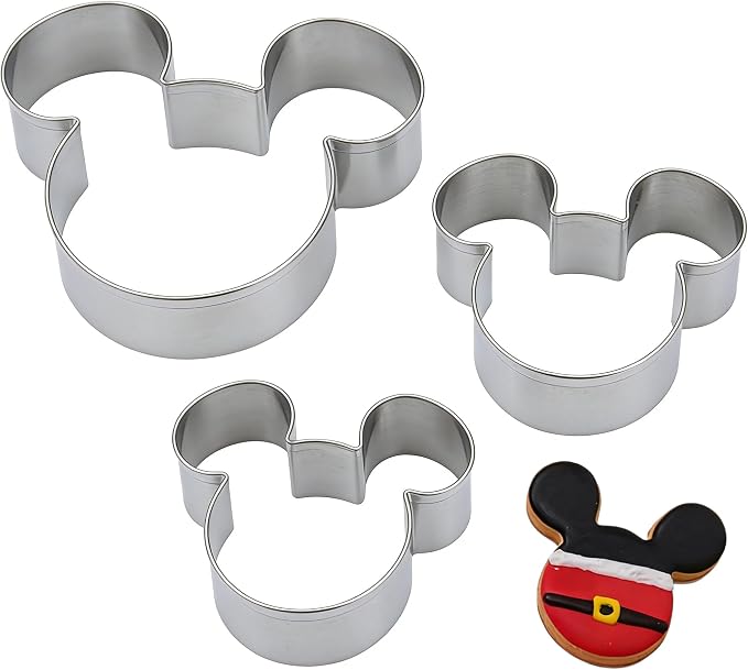 3PCS Mouse Cookie Cutters, Mouse Head Shapes Themed Biscuits Molds Stainless Steel Metal Cutter for Kids Birthday Party Holidays Baby Shower