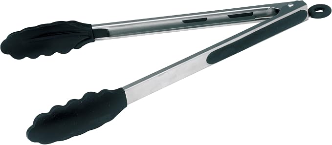 Winco 12" Heavy-Duty Stainless Steel Utility Tongs Silicone Grips and Lock Clip