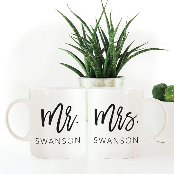 Andaz Press Personalized Funny Couples 11 oz Ceramic Coffee Mugs, Mr. Mrs., His and Hers Coffee Mug Set of 2, Valentines Couples Mugs for Him and Her, Mr and Mrs Mugs, Couple Mugs for Husband and Wife