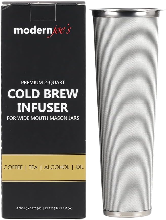 MODERNJOE'S Premium Cold Brew Coffee Filter for 2 Quart Wide Mouth Mason Jars. Cold Brew Coffee Maker. Perfect for Iced Coffee and Tea. 50 Micron EXTRA Fine Mesh 304 Stainless Steel