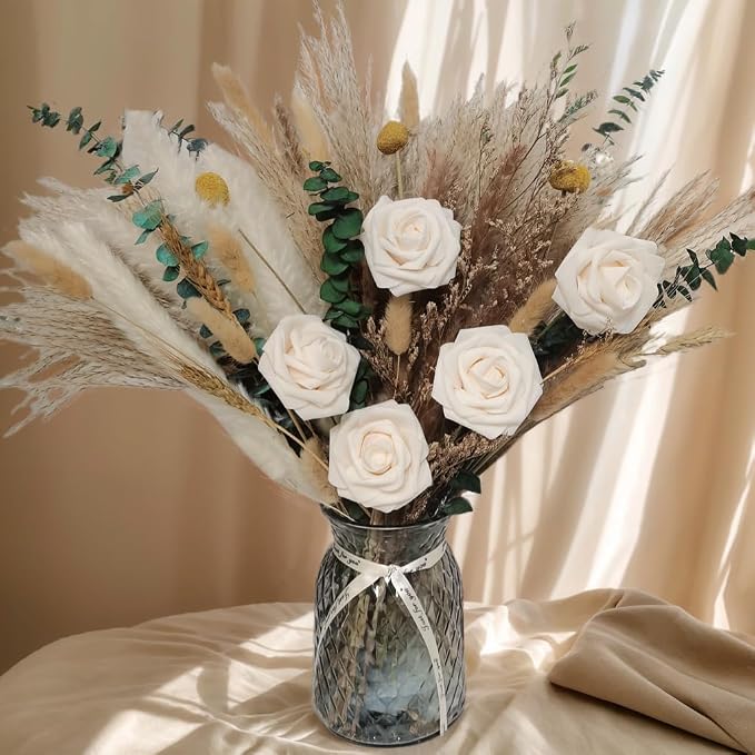 Dried Flower Bouquet for Decorations, Table Centerpiece Decorations, 80Pcs, Natural Pampas Grass, Floral Arrangements for Dining Room, Kitchen, Living Room, Coffee Table, Office Table