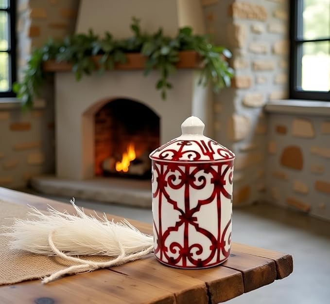 Handcrafted Italian Candle Holder – Modern Art Vase with Female Face Design, Elegant Aromatherapy Jar for Tabletop Décor (Red Cage)