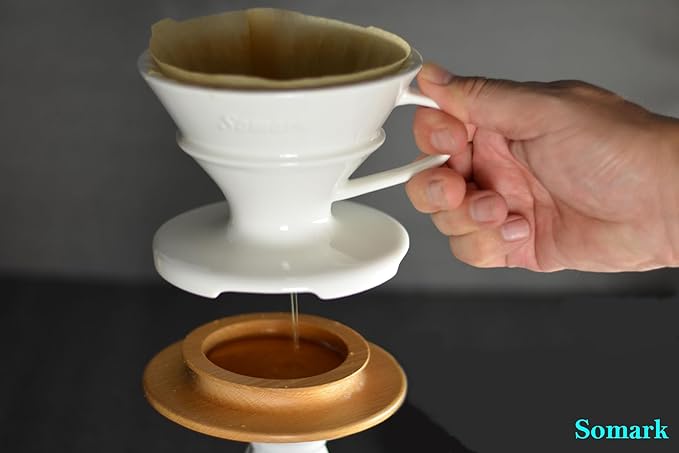 Pour Over Coffee Dripper Set V Shape #2 Ceramic Dripper + Dripping Tray (wood tray)