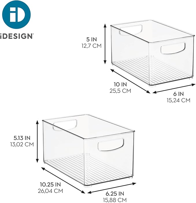 iDesign Clear Plastic Nesting Storage Bins, Set of 4, Space-Saving Organizers for Kitchen or Pantry