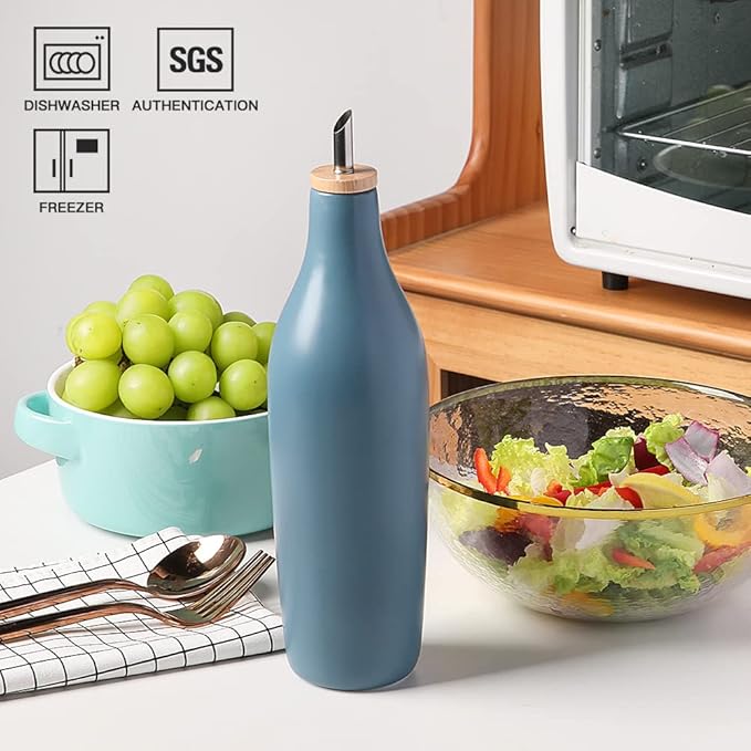 Sweejar Matte Ceramic Olive Oil Dispenser Bottle with Spout, 17 Oz Oil Dispenser for Kitchen Counter, Opaque Oil Cruet for EVOO, Vinegar, Avocado Oil Container for Cooking, Pack of 1 (Fog Blue)