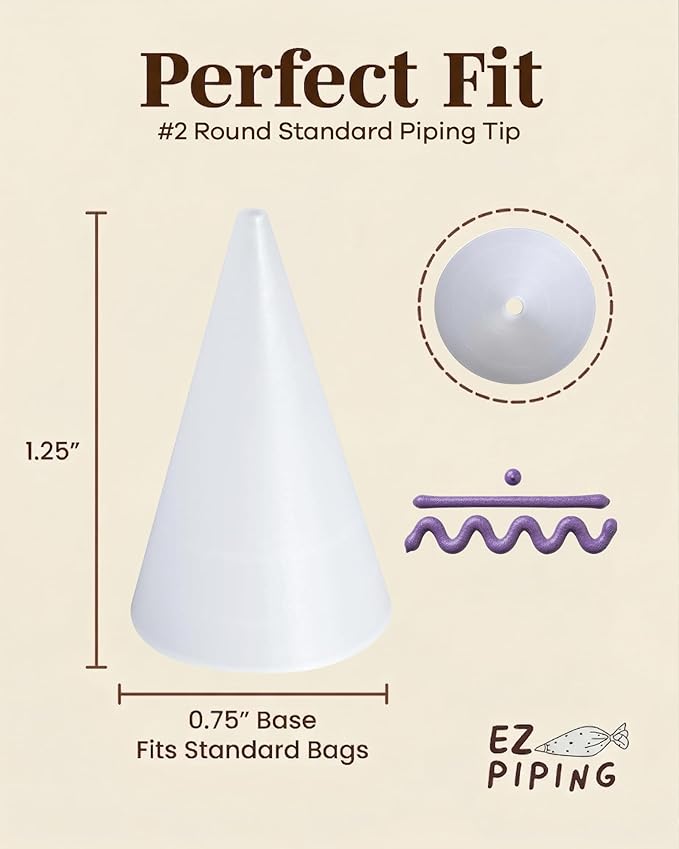 Reusable Plastic Piping Tips - Standard Size Round Tip #2 20 Pack with 2 Couplers Icing Nozzles for Cake Decoration Dessert Design Baking Supplies and Piping Bags Base Ø 0.75", Height 1.25"
