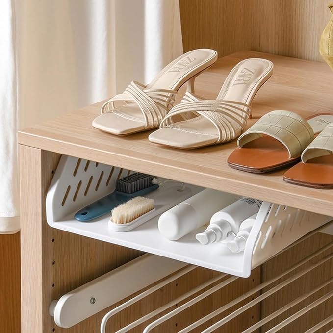 Cabilock Plastic Kitchen Storage Shelf 12.71X9.05X3.54In under Desk Hanging Rack Organizer for Bathroom Office Multipurpose Neat Storage Solution