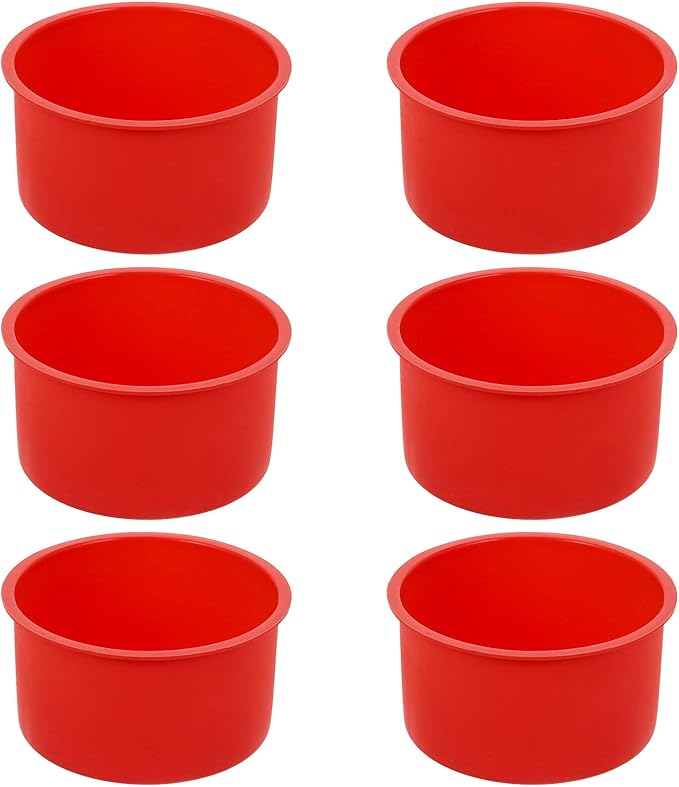 4 Inch Silicone Mini Molds, Round Non-Stick Baking Molds - Reusable Cake Pan for Muffin, Cupcake, Layer, Cheese, Rainbow Cakes (Red, Set of 6)