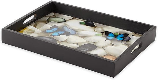 Zingz & Thingz Butterfly Garden Collection Wooden Serving Tray, Black, 16x12x2