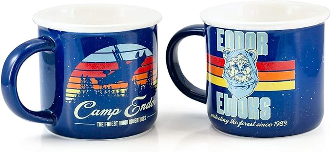 Star Wars Camp Endor Retro Style Mugs | Ewok Forest Camp of Endor Cups | Set of 2 Ceramic Mugs