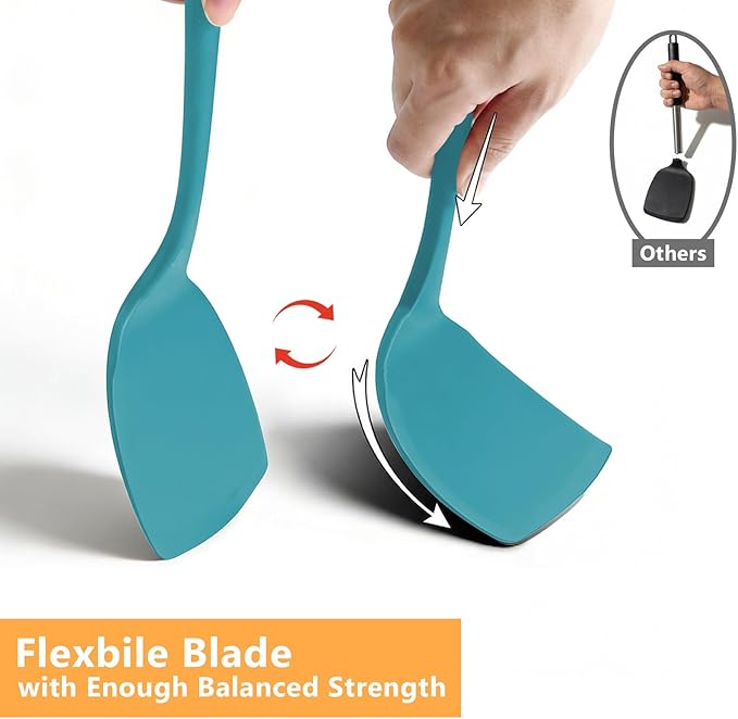 Silicone Spatula Set, 600°F Heat Resistant Spatulas for Cooking, BPA Free, Large Flexible Nonstick Flippers, Great for Egg, Pancake, Burger, Dishwasher Safe (4 Pack, Teal)