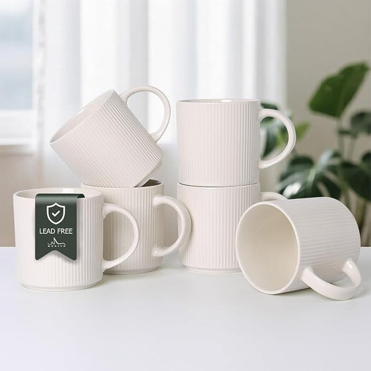 MONITO Coffee Mugs Set of 6, 16 oz Mugs Set, Ceramic Coffee Cups with Large Handles, Suitable for Lattes, Hot tea, Cappuccinos, Mochas and Cocoa,White