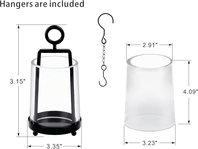 3.3" Wide Modern Farmhouse Metal Hurricane Candle Holder with Handmade Sturdy Glass Sleeve in Black for Tealight Candle & Plants, Glass Hurricane Lantern, Industrial, Minimalistic