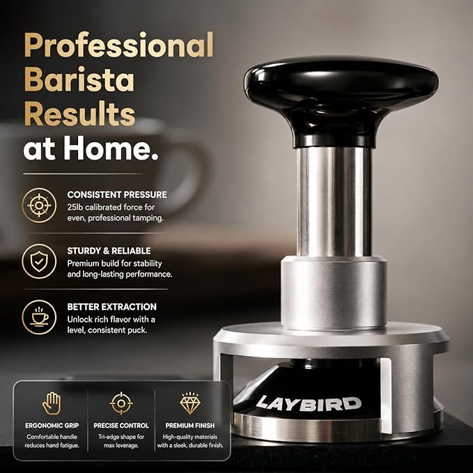 TriPress Espresso Tamper 58mm, Spring Loaded Coffee Tamper for 58mm Portafilter Baskets, 25lb Constant Pressure Self Leveling Tamper Tool, Zero-Residue Threaded Base