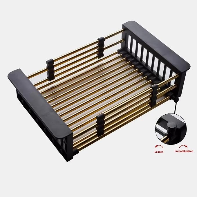 Gold Expandable Dish Drying Rack Over the Sink, Adjustable Stainless Steel Sink Drying Rack for Plates, Bowls & Utensils, Space-Saving Kitchen Counter Drainer(10-18 in)