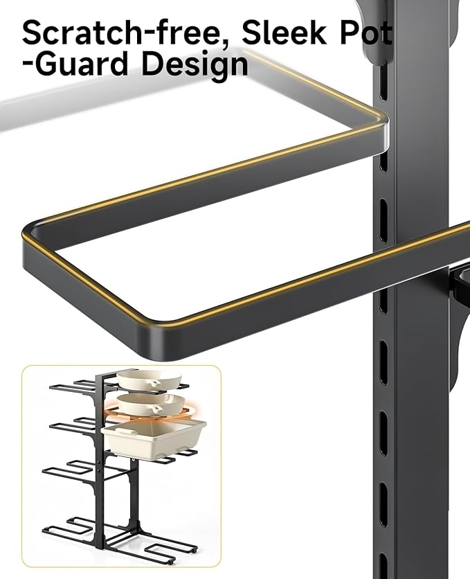 MUDEELA Pots and Pans Organizer Rack under Cabinet 20.8" Height, 8-Tier Adjustable Heavy Duty 120LBS Pot and Pan Organizer Rack inside Cabinet for Kitchen Organizer Cast-iron Pans, Heavy Cookware