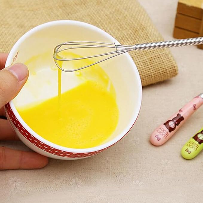 Verdental 4 Pieces 7 Inches Colorful Small Stainless Steel Whisks with Cute Cartoon Bear Handle Design Little Balloon Whisk for Mixing and Beating Eggs