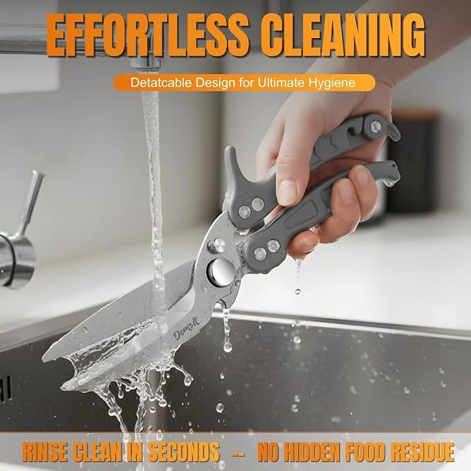 Poultry Shears Heavy Duty Professional, Turkey Shears for Chicken & Bone Cutting, Meat Cutting Scissors, Spring-Loaded Multi-purpose Kitchen Scissors, Dishwasher Safe, Non-Slip Handle, Silver