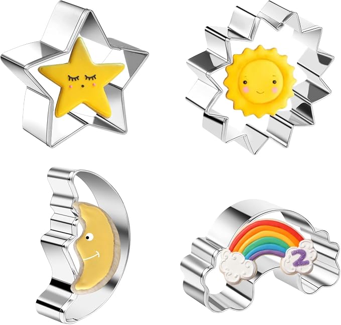 4 PCS Stainless Steel Biscuit Cutters Baby Shower Cookie Cutters, Eid Mubarak Mini Cookie Cutter Set for Baby Shower, Birthday Party, Cake, Handmade Supplies